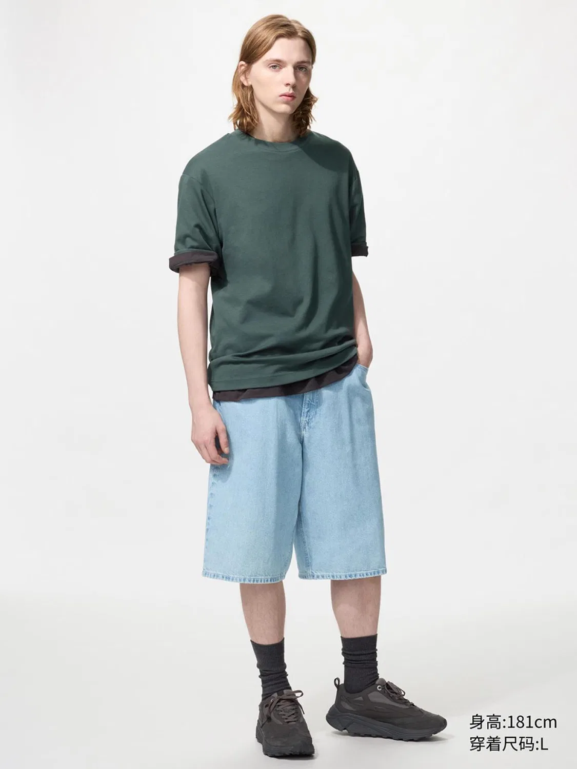 Шорты джинсовые средней длины Uniqlo, голубой