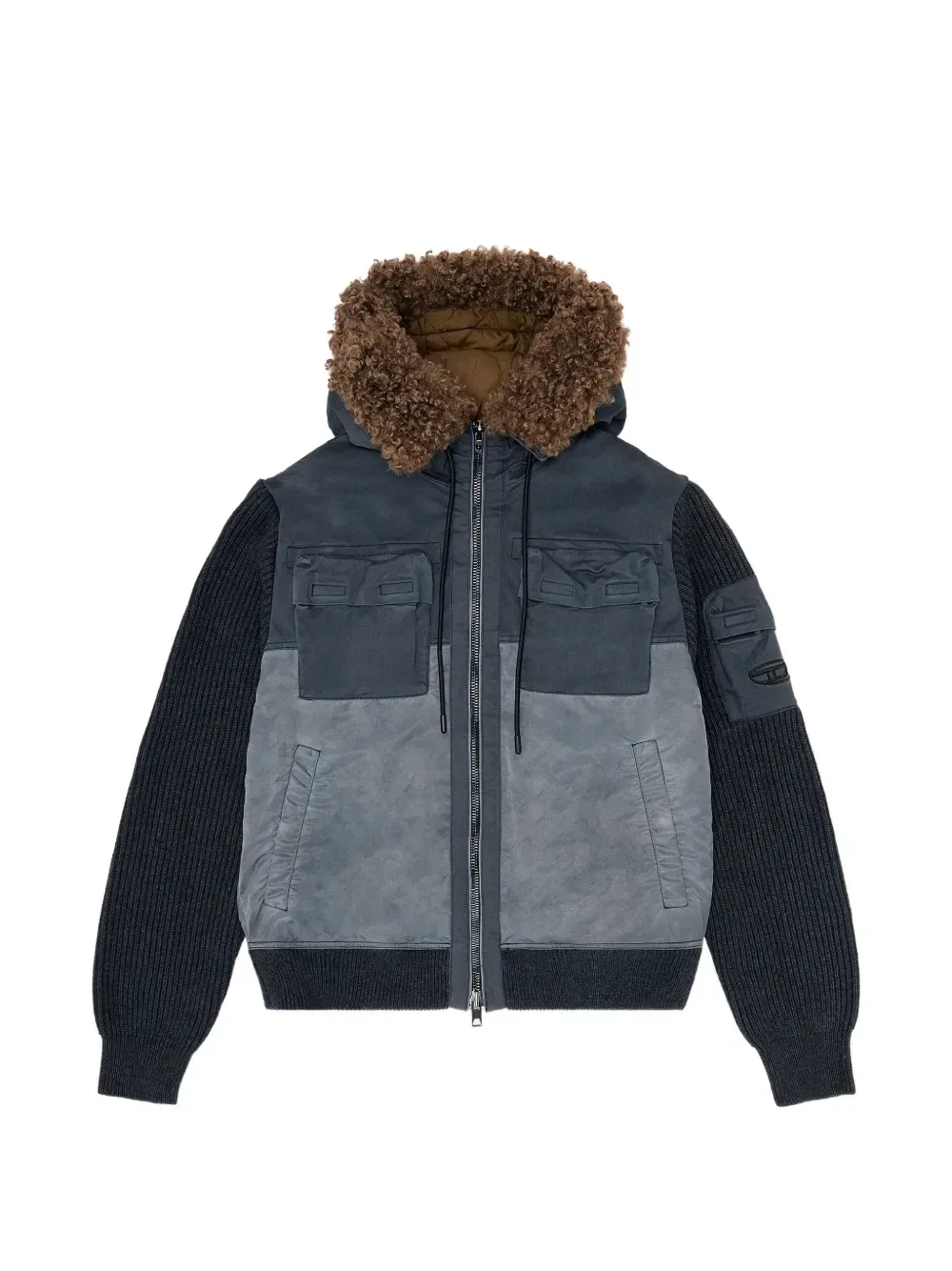 Стеганая куртка с капюшоном и вязаными рукавами Diesel, синий