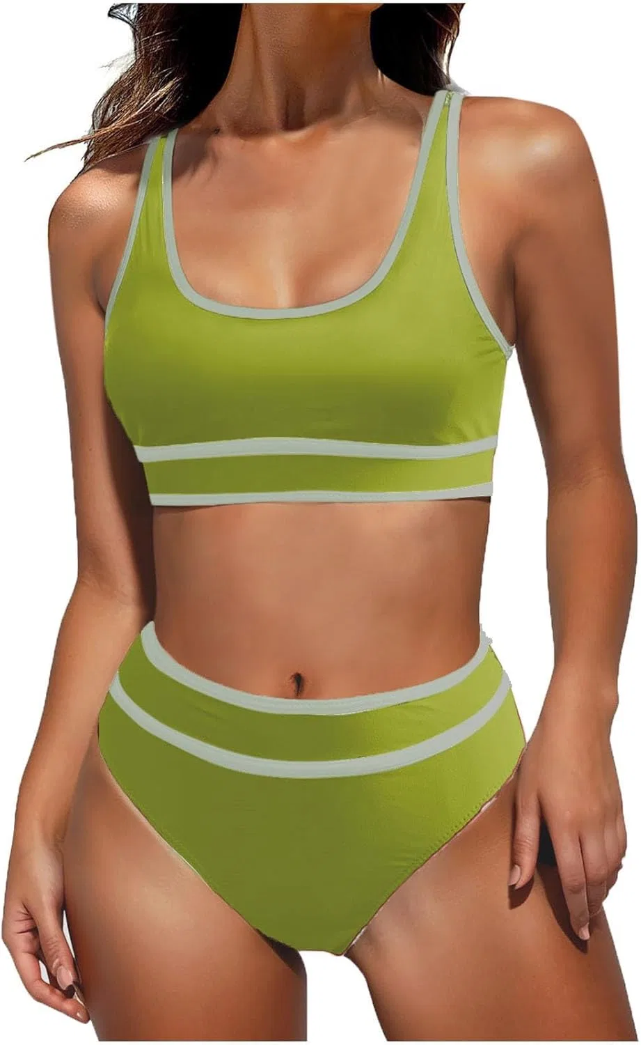 Женский спортивный бикини-комплект с высокой талией Color Block, Green