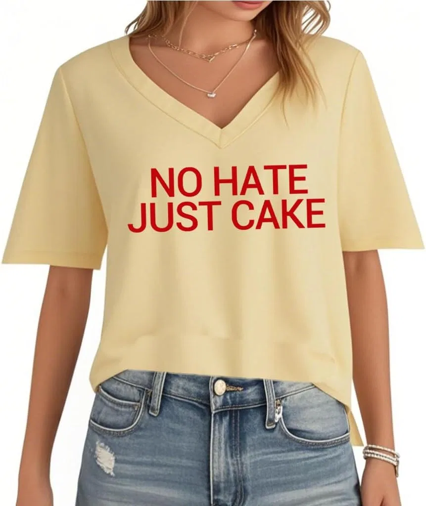Женская футболка с принтом No Hate Just Cake, Creamy Yellow