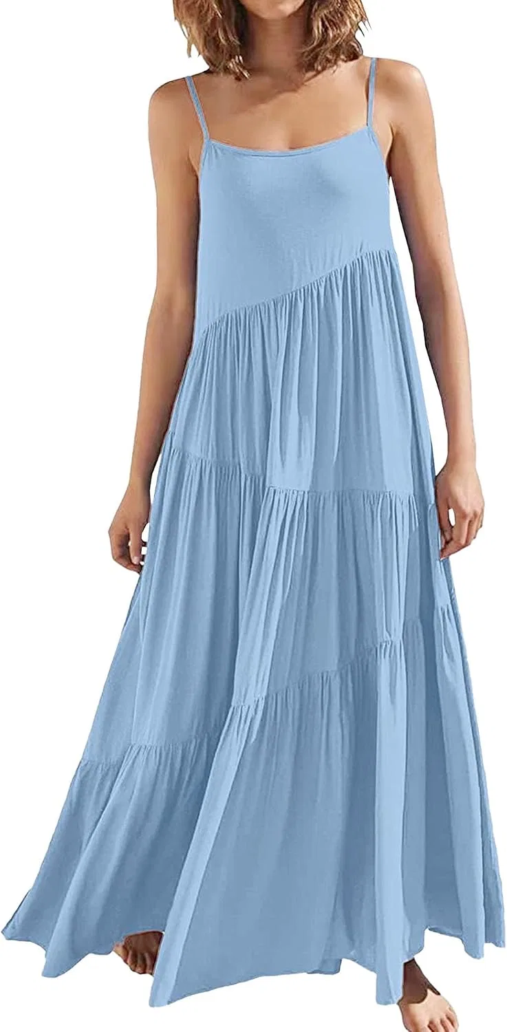 Женское свободное пляжное платье-сарафан с асимметричной юбкой, Sky Blue