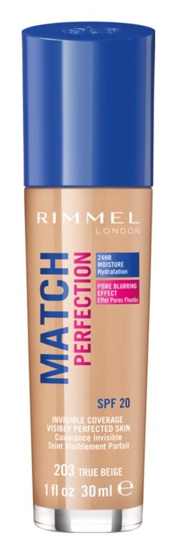 

Жидкая основа SPF 20 Rimmel Match Perfection, оттенок 203 True Beige 30 мл