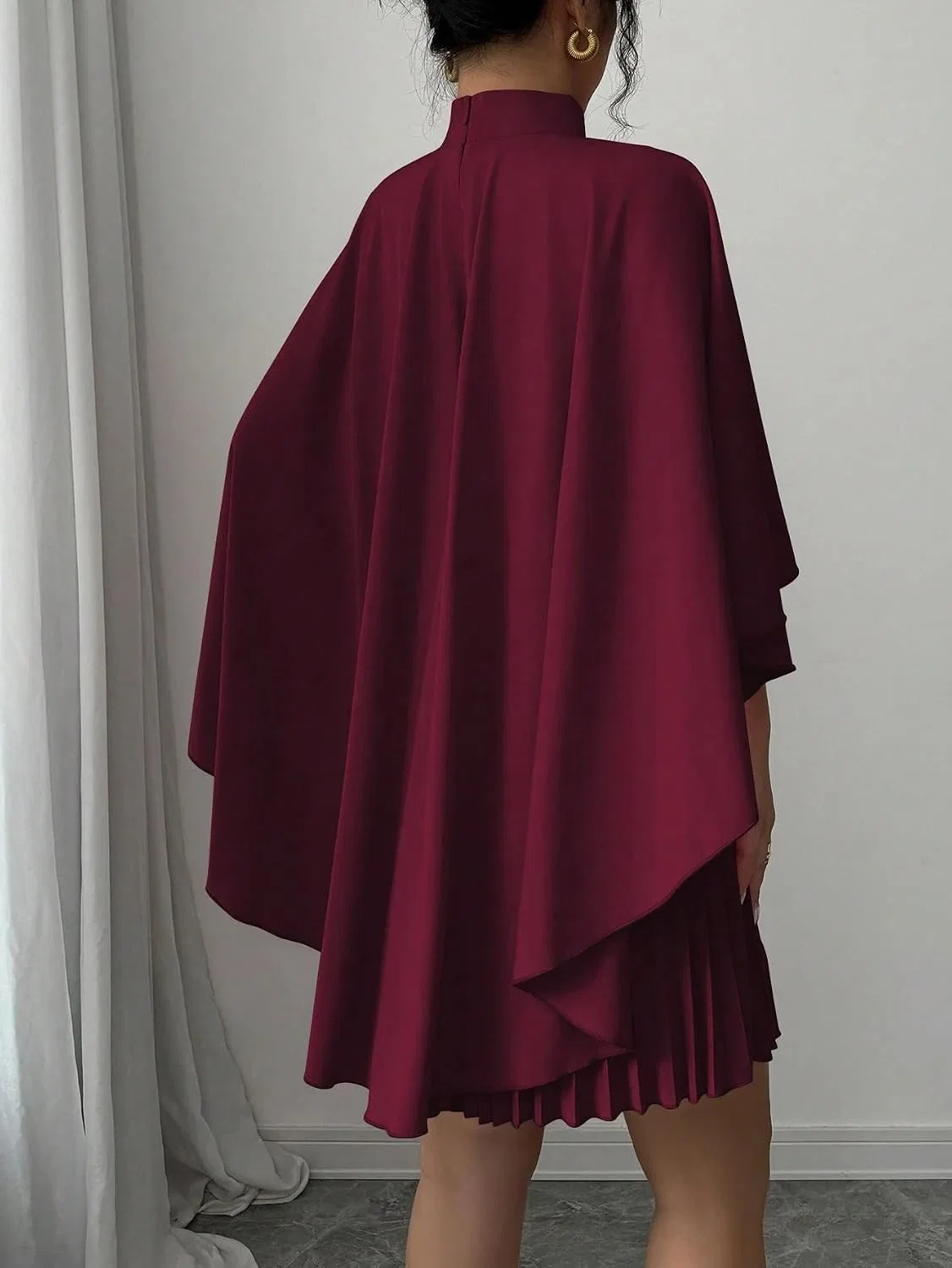 Женское повседневное платье А-силуэта с воротником-стойкой, Burgundy — фото 2