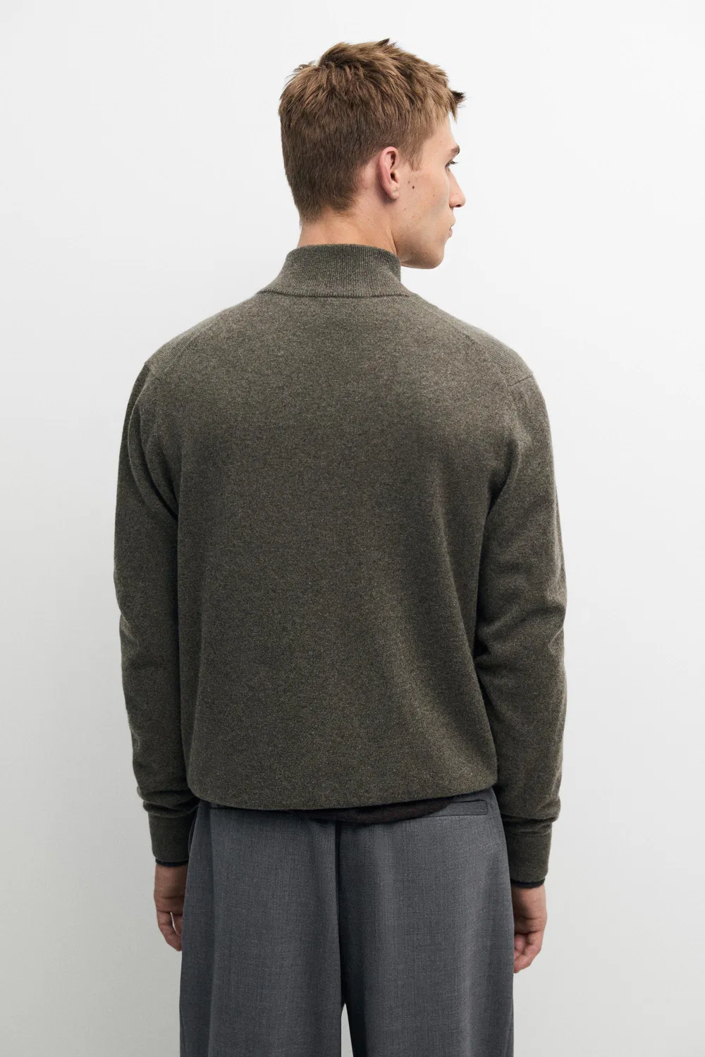 Кардиган Massimo Dutti 100% Cashmere Zip-Up Knit, зеленоватый — фото 4
