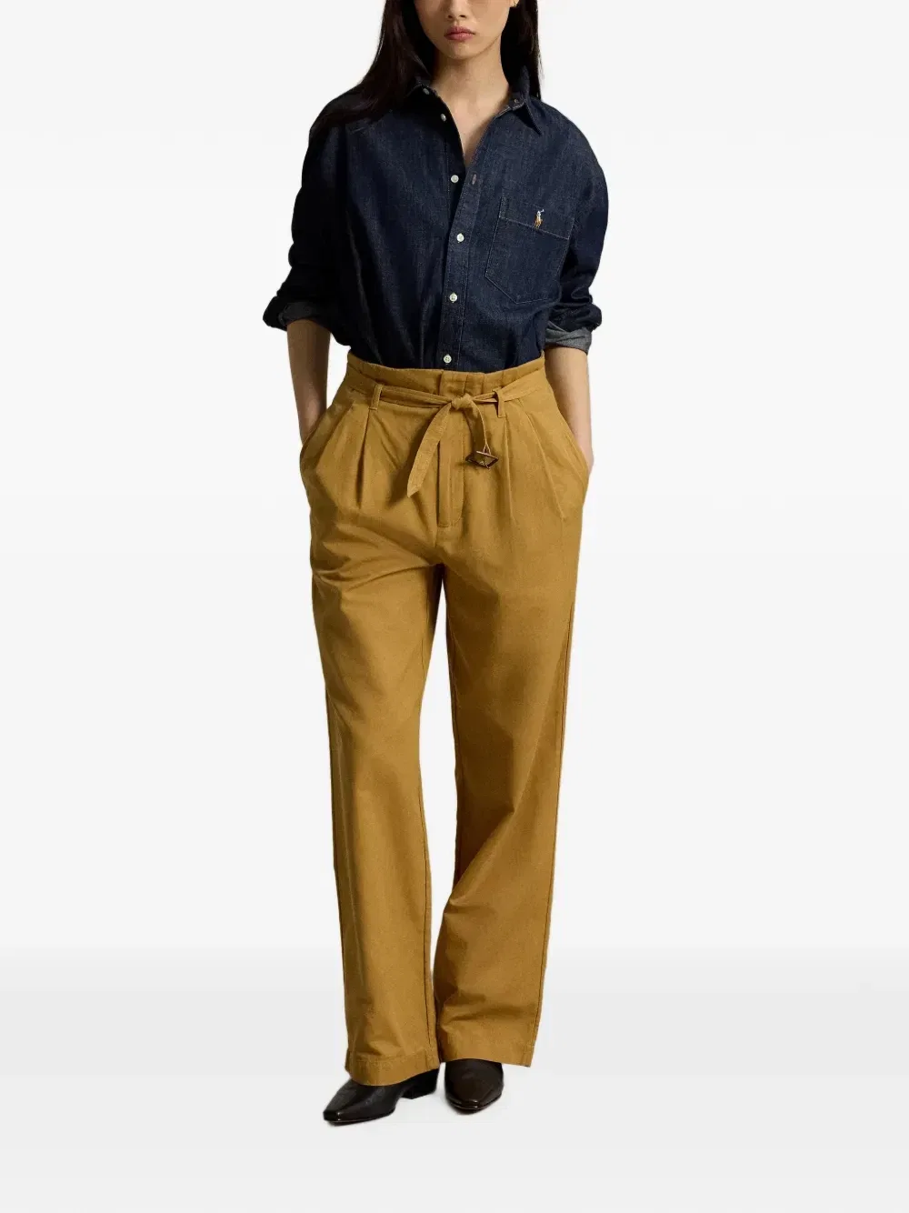 Брюки со складками из хлопка и льна Polo Ralph Lauren, бежевый — фото 2
