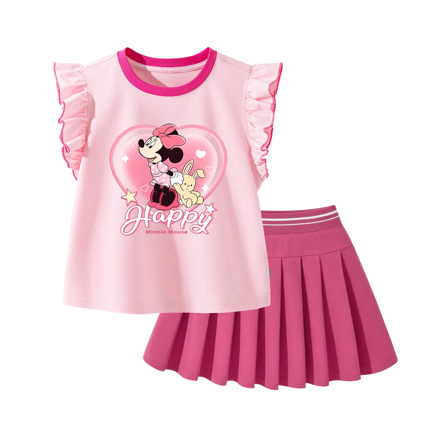 Детский комплект из топа и юбки с круглым вырезом Disney, Cream Pink + Rose Red