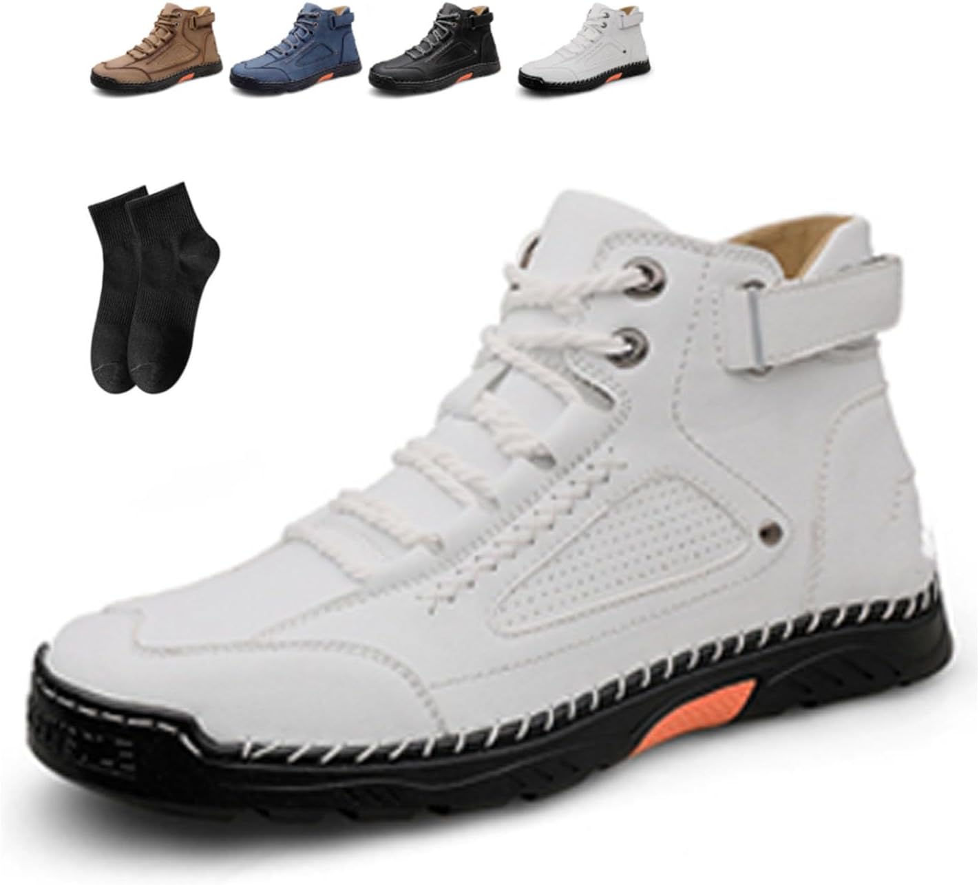 

NoworFewer ортопедическая обувь для мужчин, удобные мужские кожаные ботинки ручной работы - водонепроницаемые, с поддержкой свода стопы, просторным носком, кожаные обувь для улицы, белый