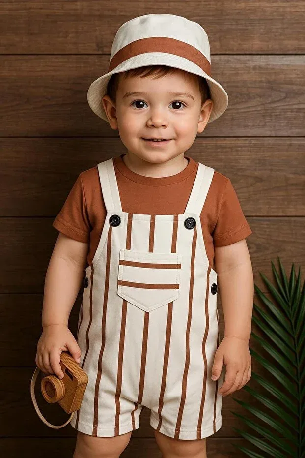 Детский комбинезон для мальчиков в полоску набор 3 шт Mixmax Bebe, Brown