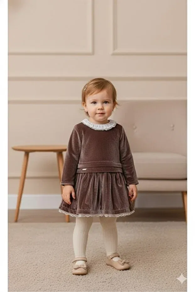 Детское платье для девочек бархатное с воротником Babydola, Brown