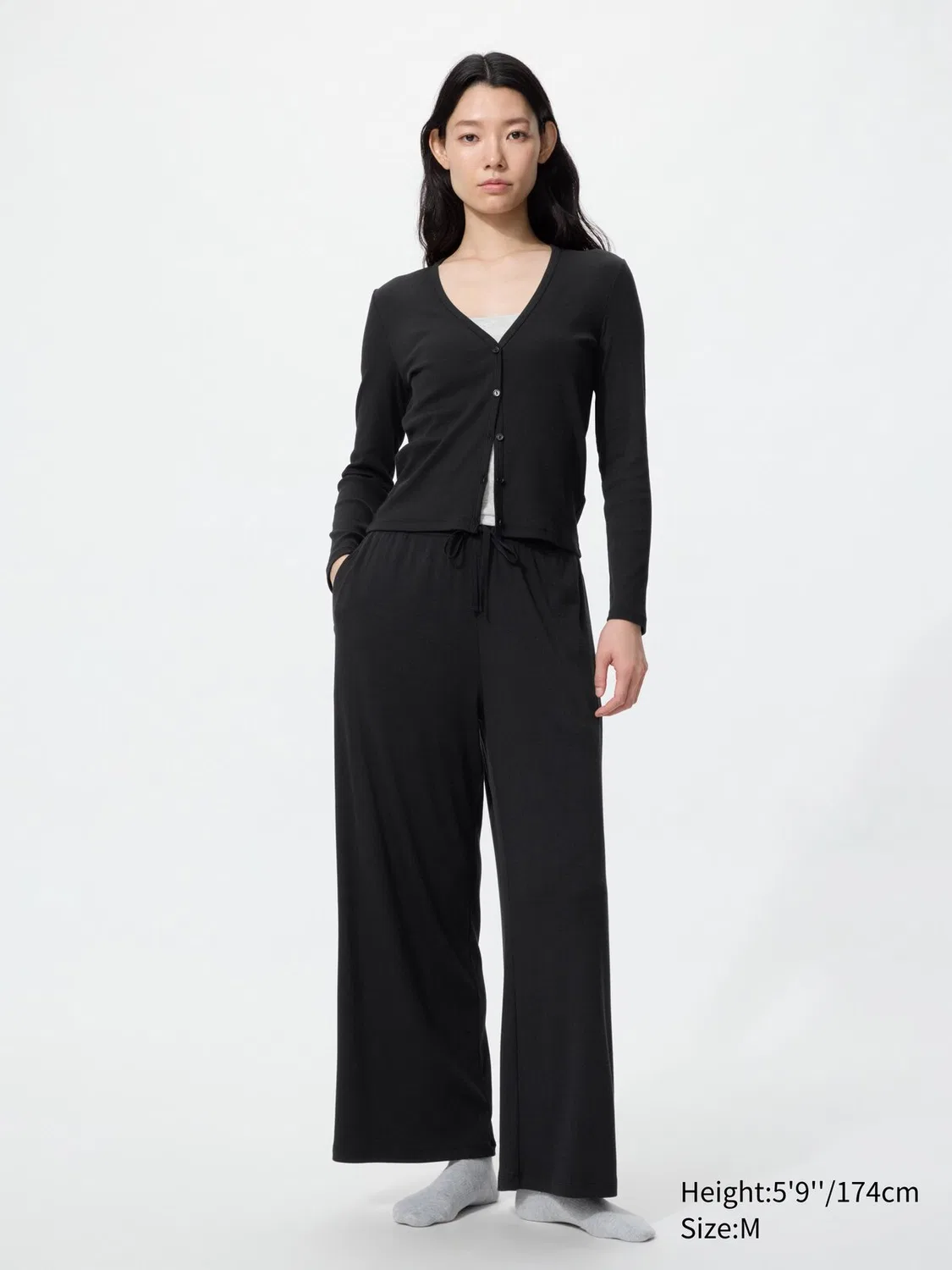 Брюки Uniqlo, широкие, ребристые, черные