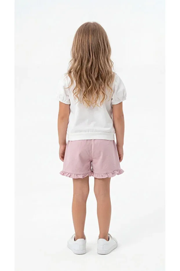 Детский комплект для девочек с вышивкой Embroidered bowknot combed cotton girls' t-shirt and shorts set Mışıl Kids, Pink — фото 4
