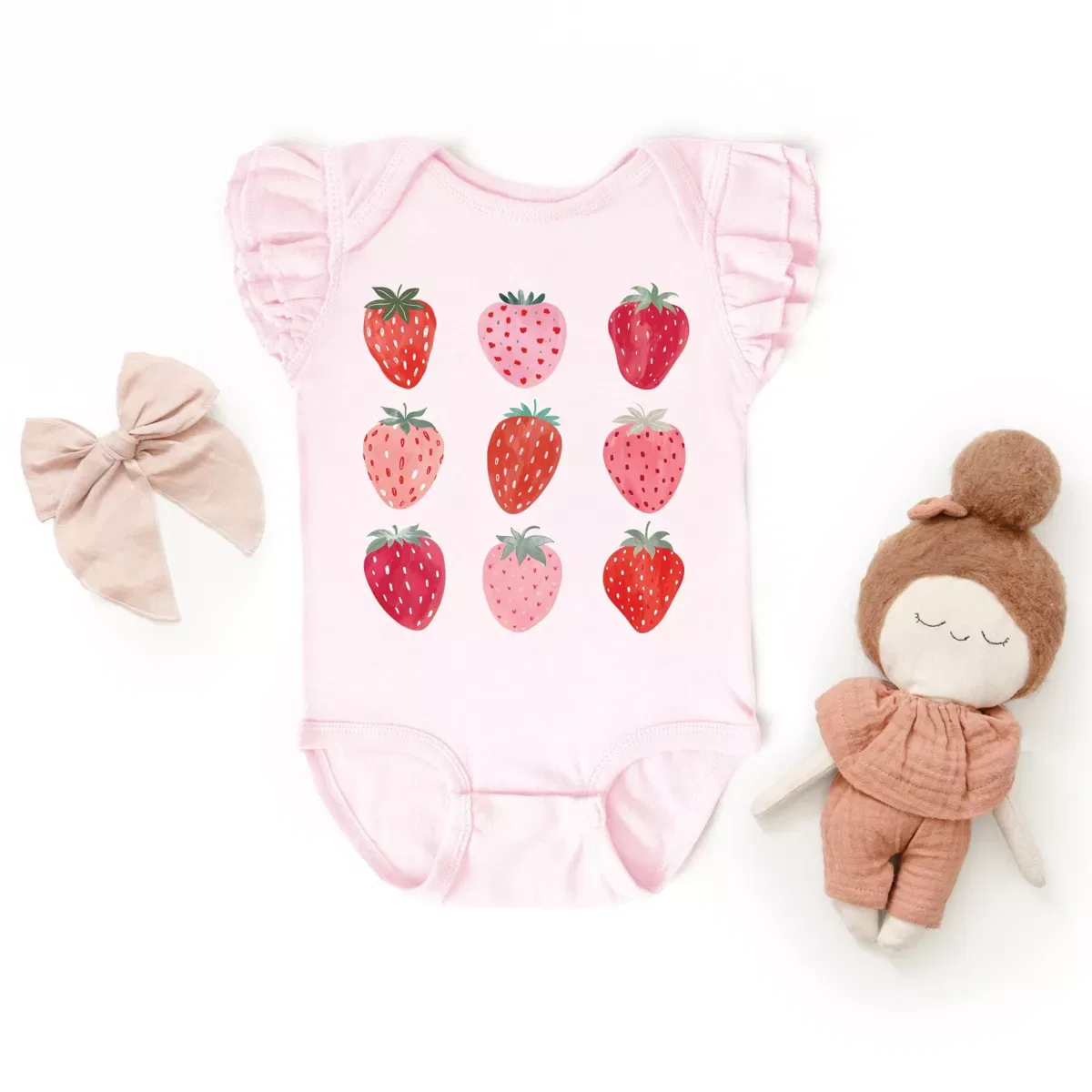 Детский боди с баской The Juniper Shop Strawberry Watercolor Chart Flutter Sleeve, Ballerina — фото 2
