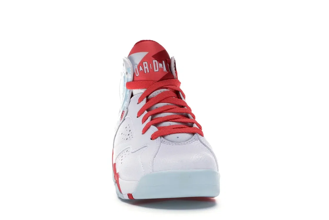 Детские кроссовки Lifestyle с перфорацией Jordan 7 Retro Jordan, White/White-Topaz Mist-Ember Glow-Gym Red — фото 2