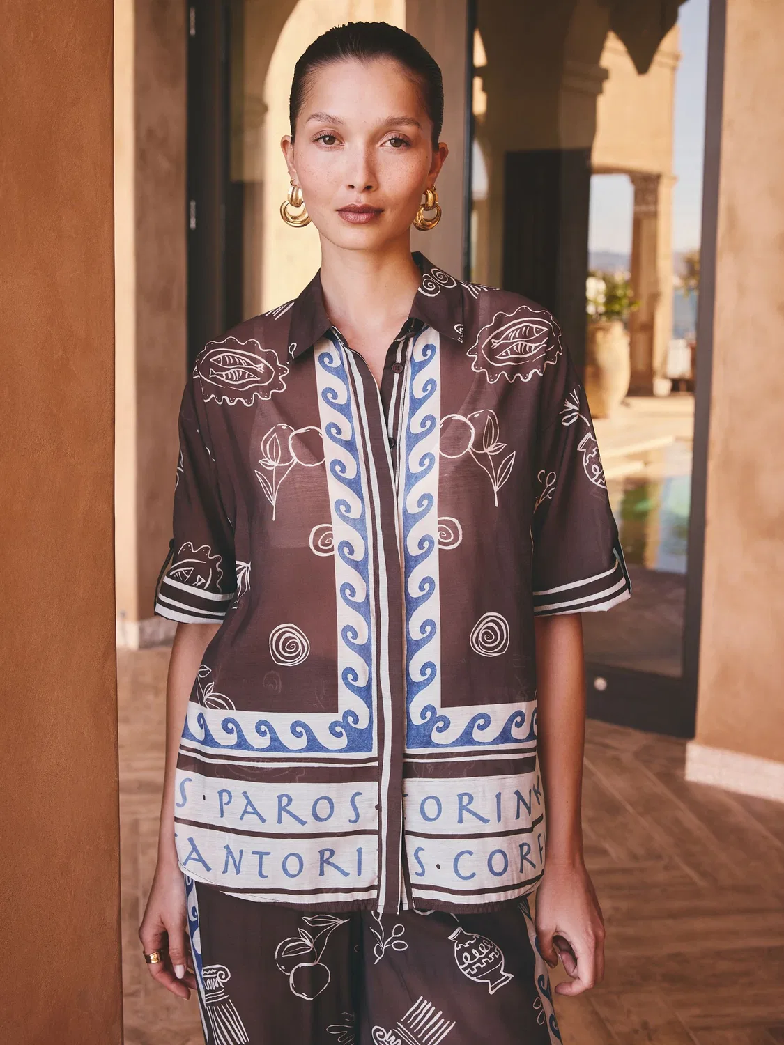 Рубашка с коротким рукавом Greek Print Next, коричневый/синий — фото 2