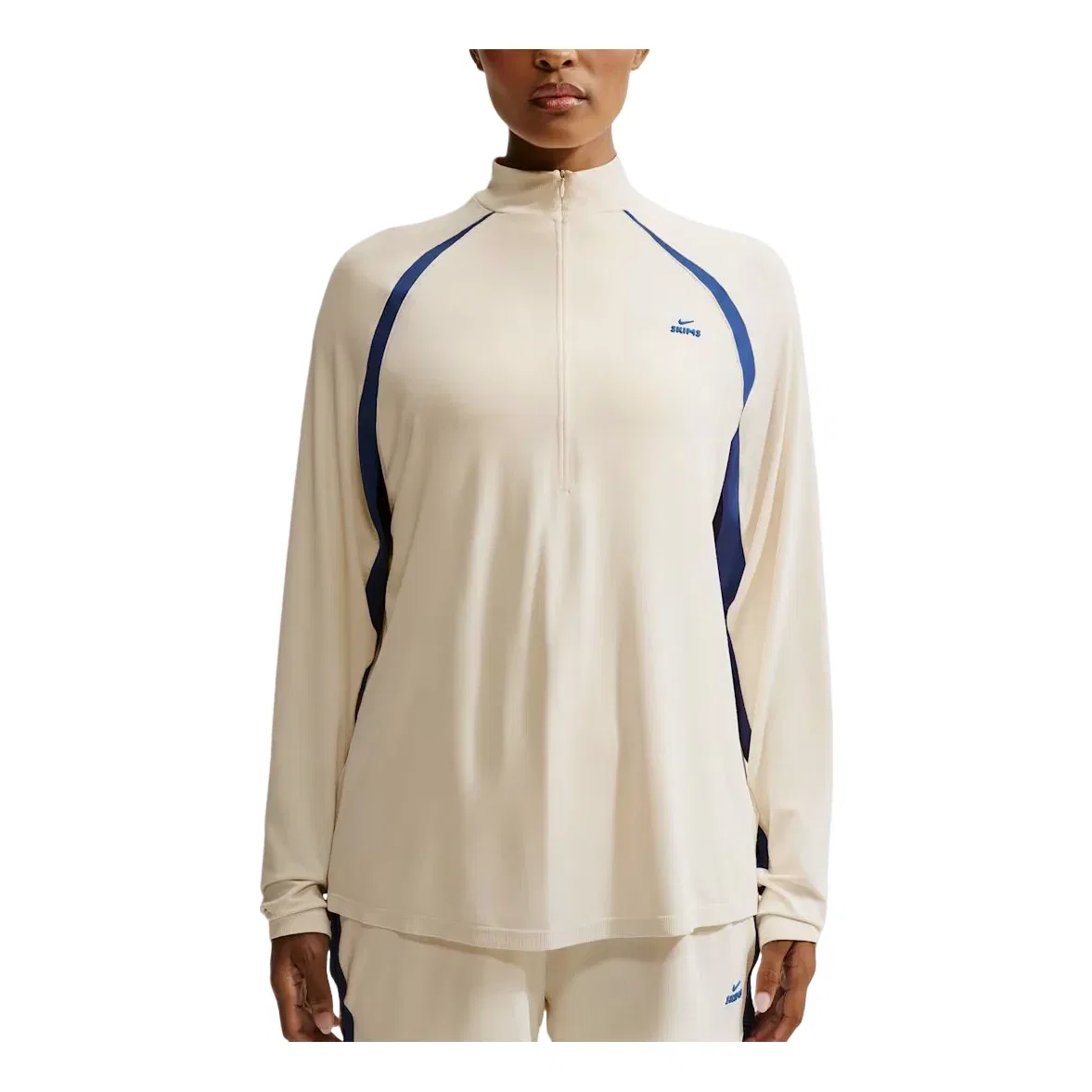 Женская футболка SKIMS Stretch Knit 1/2-Zip T-Shirt 'Actv Ivory Cobalt' Nike, Actv Ivory/Cobalt