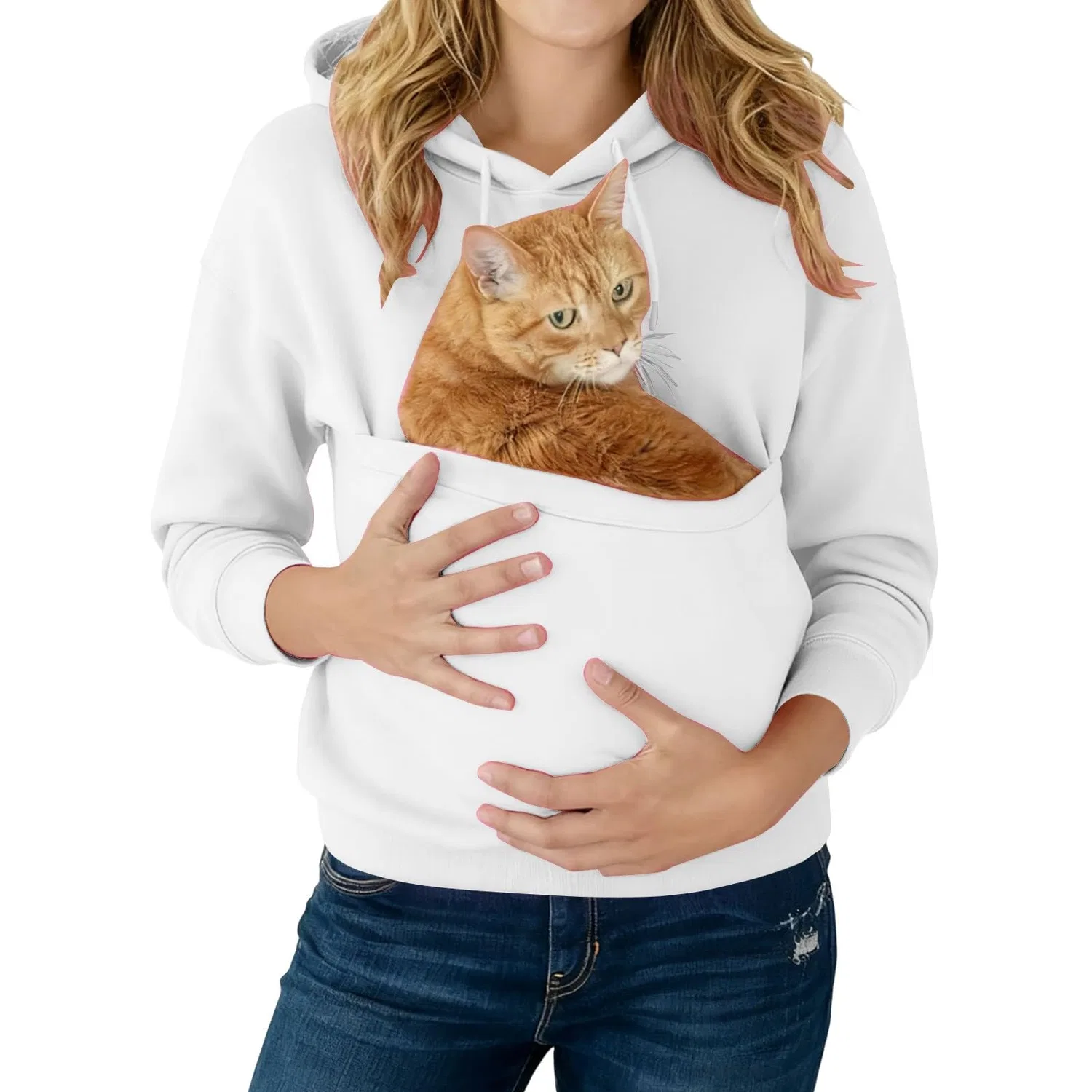 Женский худи с карманом-кенгуру Cat Hoodie, Z21 White — фото 2