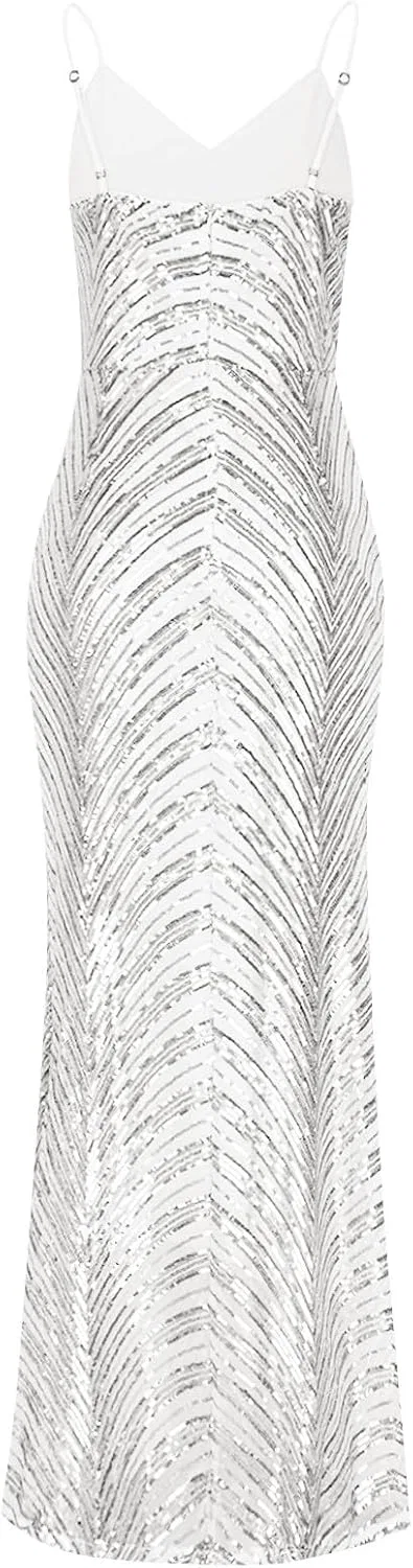 Женское коктейльное платье на тонких бретелях с пайетками White — фото 4