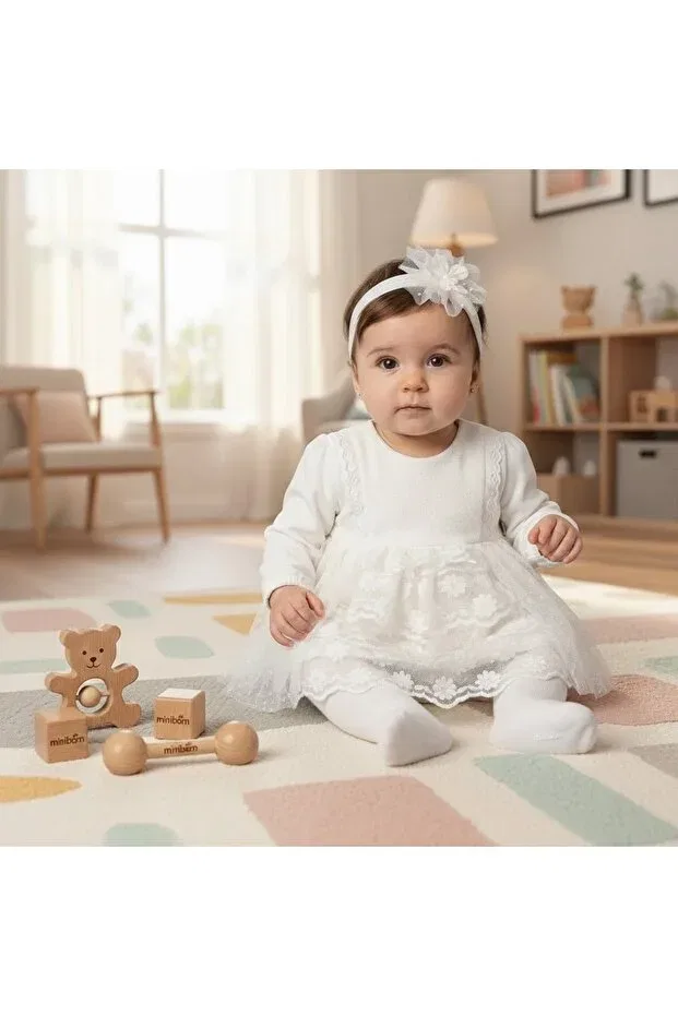 Детское платье для девочек с длинным рукавом Miniborn, White