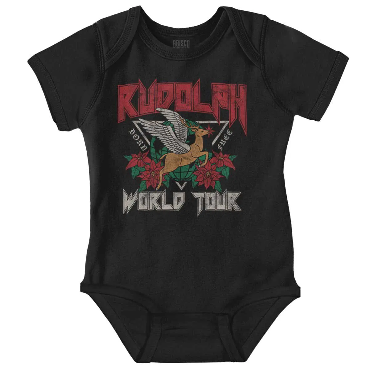 Детское боди с коротким рукавом Christmas Rudolph Xmas World Tour Brisco Brands, Black