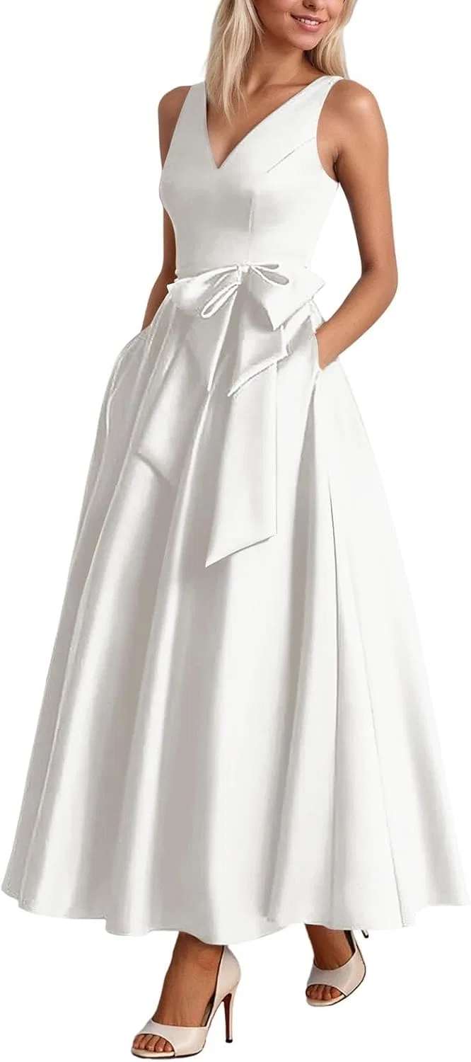 Женское элегантное A-силуэта платье с бантом Satin, Silver