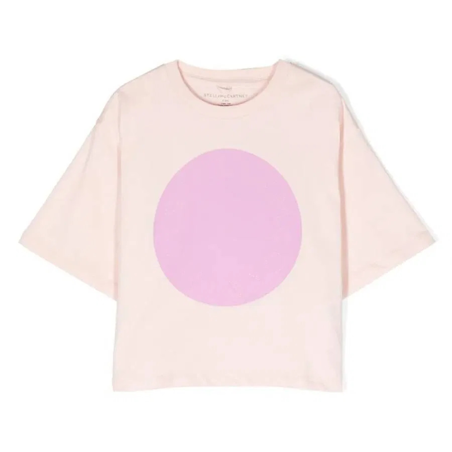 Футболка хлопковая с вышивкой логотипа Kids Circle Logo Cotton T-Shirt Stella McCartney, Pink