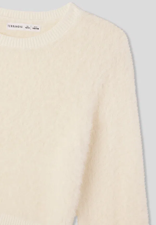 Джемпер из искусственного меха crop Maglia Terranova, bianco lana, белый — фото 4