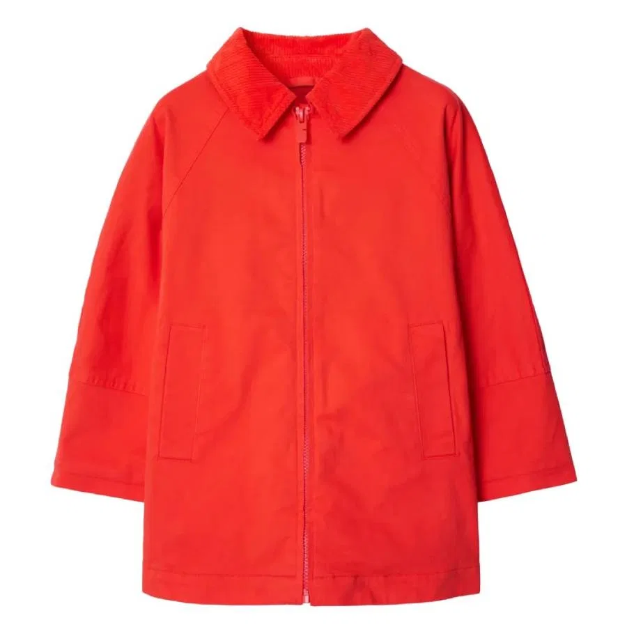 Куртка из хлопка с вельветовым воротником Kids Veronica Burberry, Warm Coral Red