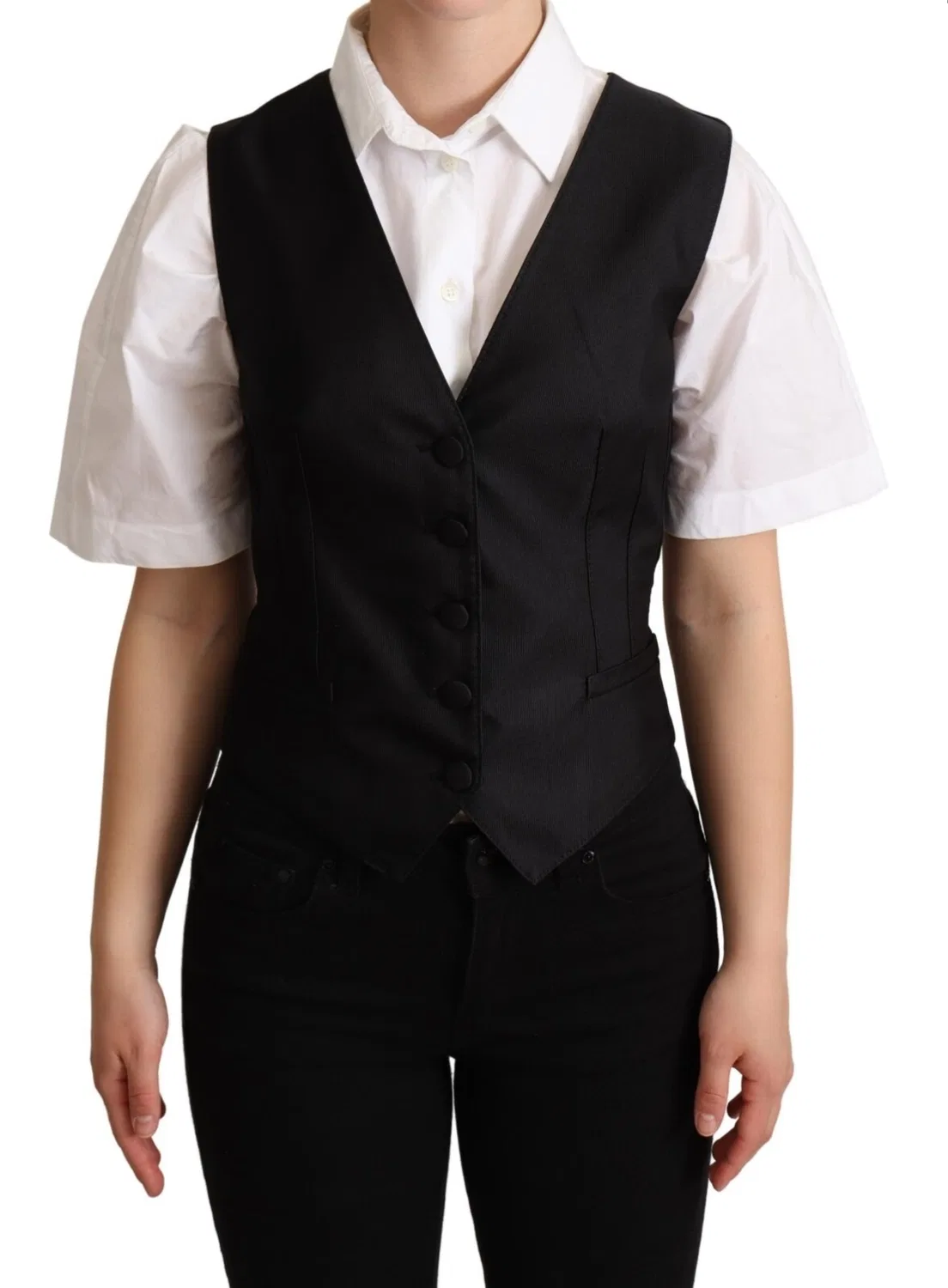 Женский жилет без рукавов из шелка Sleeveless Vest Waistcoat Dolce & Gabbana, Black