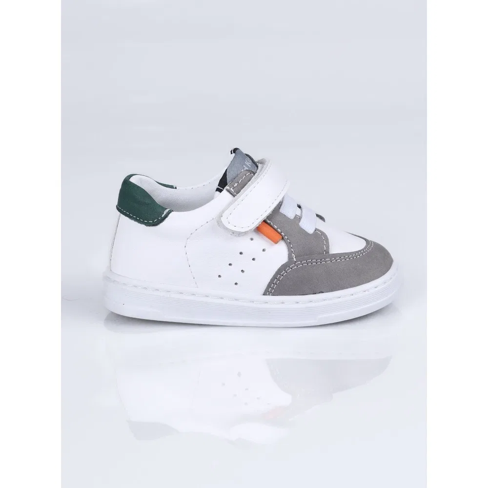 Детские спортивные кроссовки из натуральной кожи, White Grey, 4034 Hakiki Deri Ilk Adım World Kids