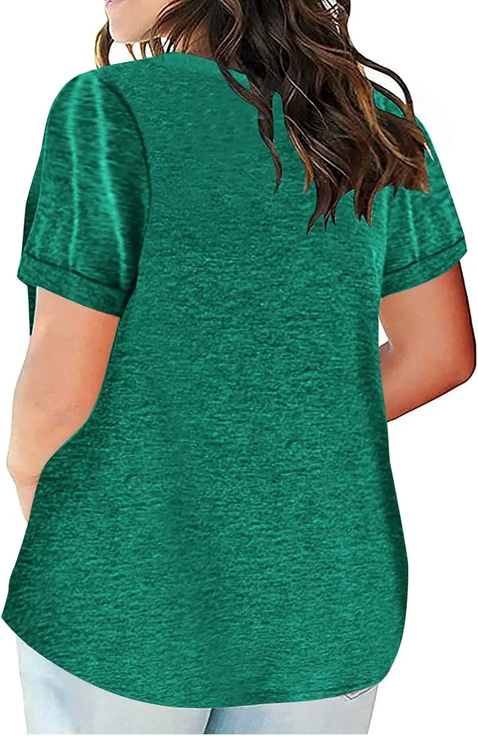 Женская оверсайз футболка с хенли воротником Short Sleeve Tops, Green — фото 2