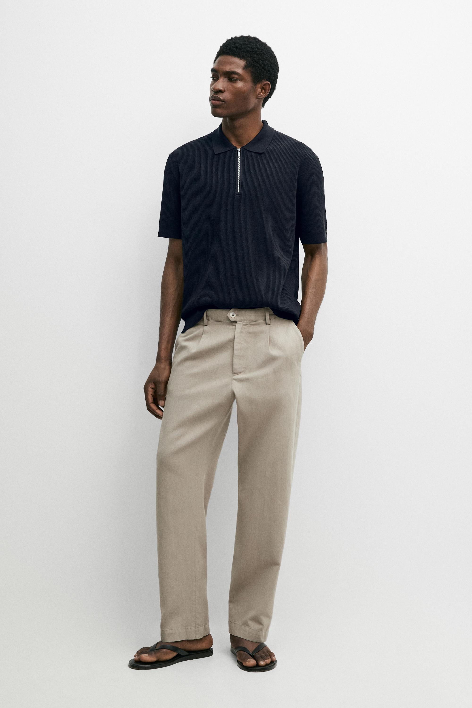 Брюки Massimo Dutti Straight-leg Linen And Cotton With Darts, бежевый — фото 2