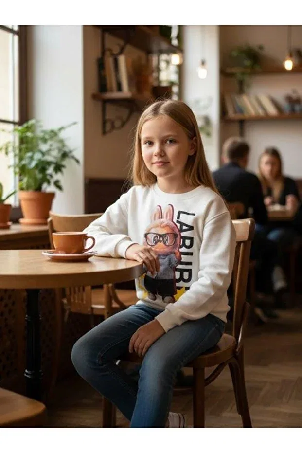 Детские свитшот для девочек хлопковый с принтом Zekids, Ecru — фото 4