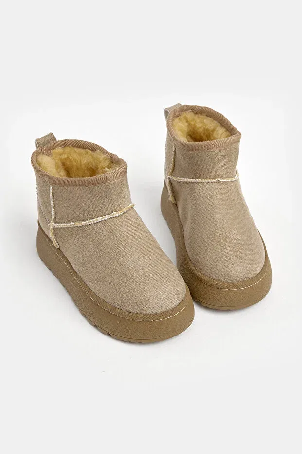 Детские ботинки для девочек на толстой подошве с мехом Tonny Black, Beige