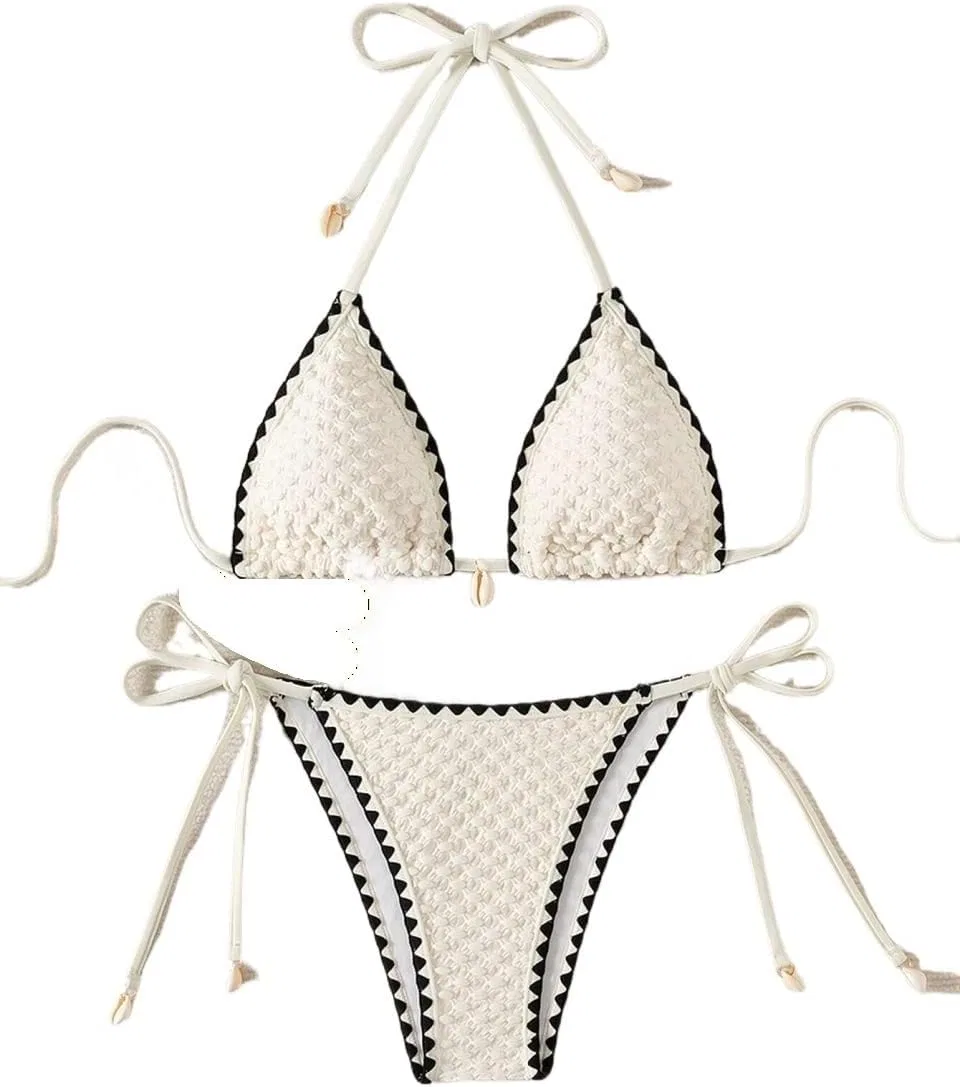 Женский бикини-сет с геометрическим принтом Halter Neck, Beige