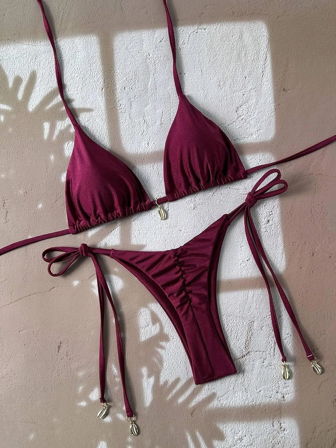 Женский бикини-сет с высокой талией и завязками на спине, Red Violet — фото 2