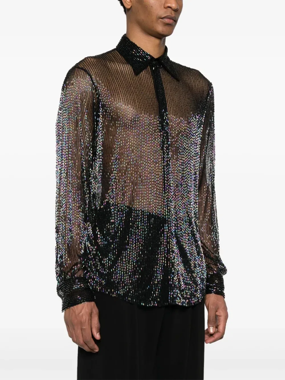 Рубашка из тюля с бусинами Dsquared2, черный — фото 3