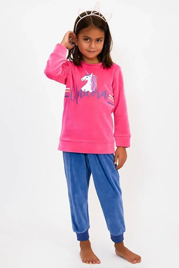 Детский комплект для девочек велюровый с принтом Rolypoly unicorn candy pink, Candy Pink Roly Poly