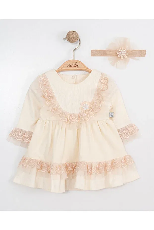 Детское платье-комплект из кружева с длинным рукавом Miniborn, Nude Color — фото 3