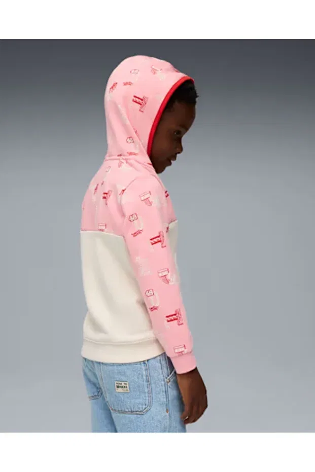 Детские свитшот для девочек с принтом Little Runners Half-Zip Kids Crew Neck Puma, Alpine Snow White — фото 4