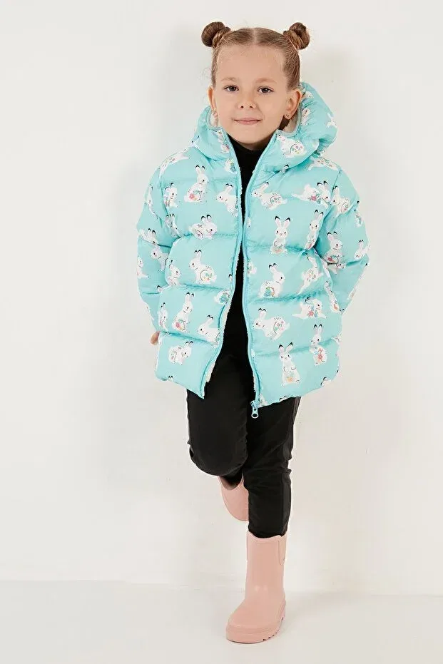 Детское пальто для девочек утепленное с капюшоном Lela, Mint