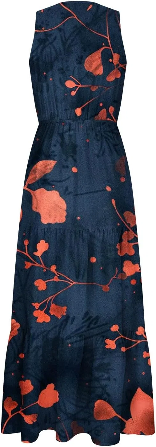 Женское повседневное платье макси с V-образным вырезом, Black/Blue — фото 4