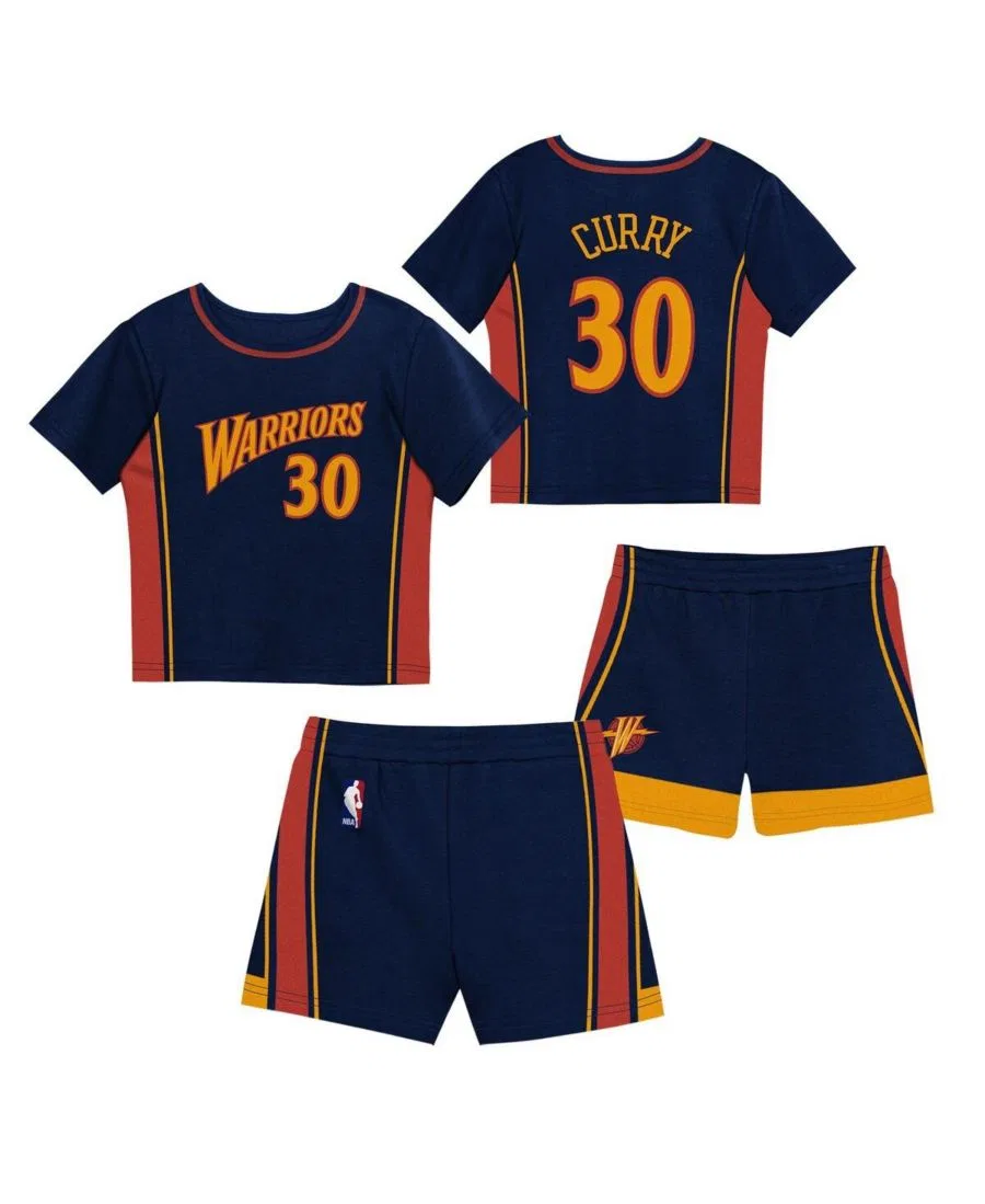 Детский комплект из футболки и шорт с принтом Stephen Curry Navy Golden State Warriors Mitchell & Ness, Navy