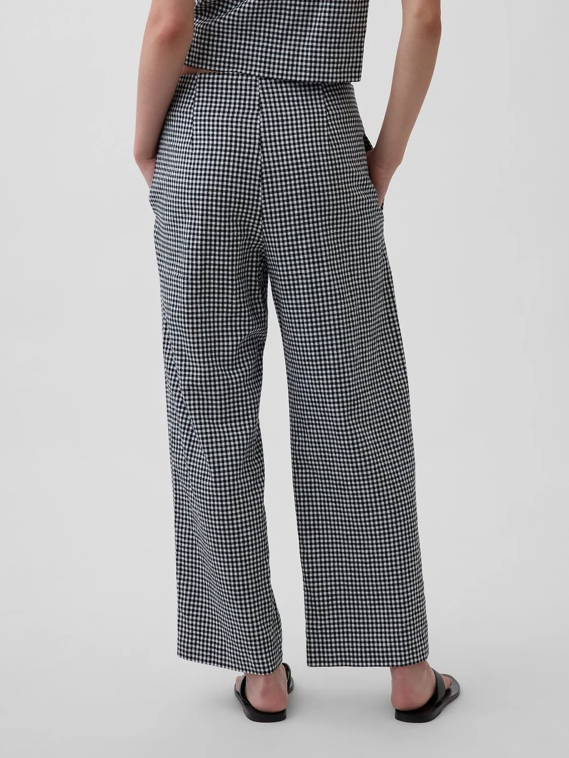 Брюки прямого кроя из льняной смеси Gap Black Check — фото 2