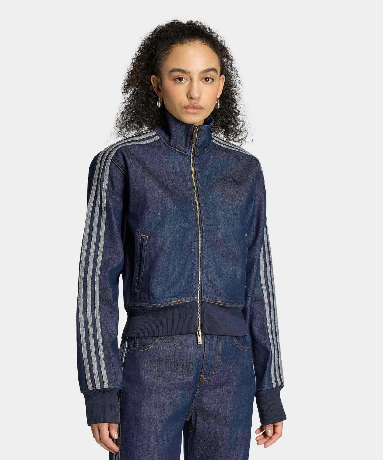 Женский джинсовый жакет с высоким воротником Firebird Tracktop Denim Adidas, Blue