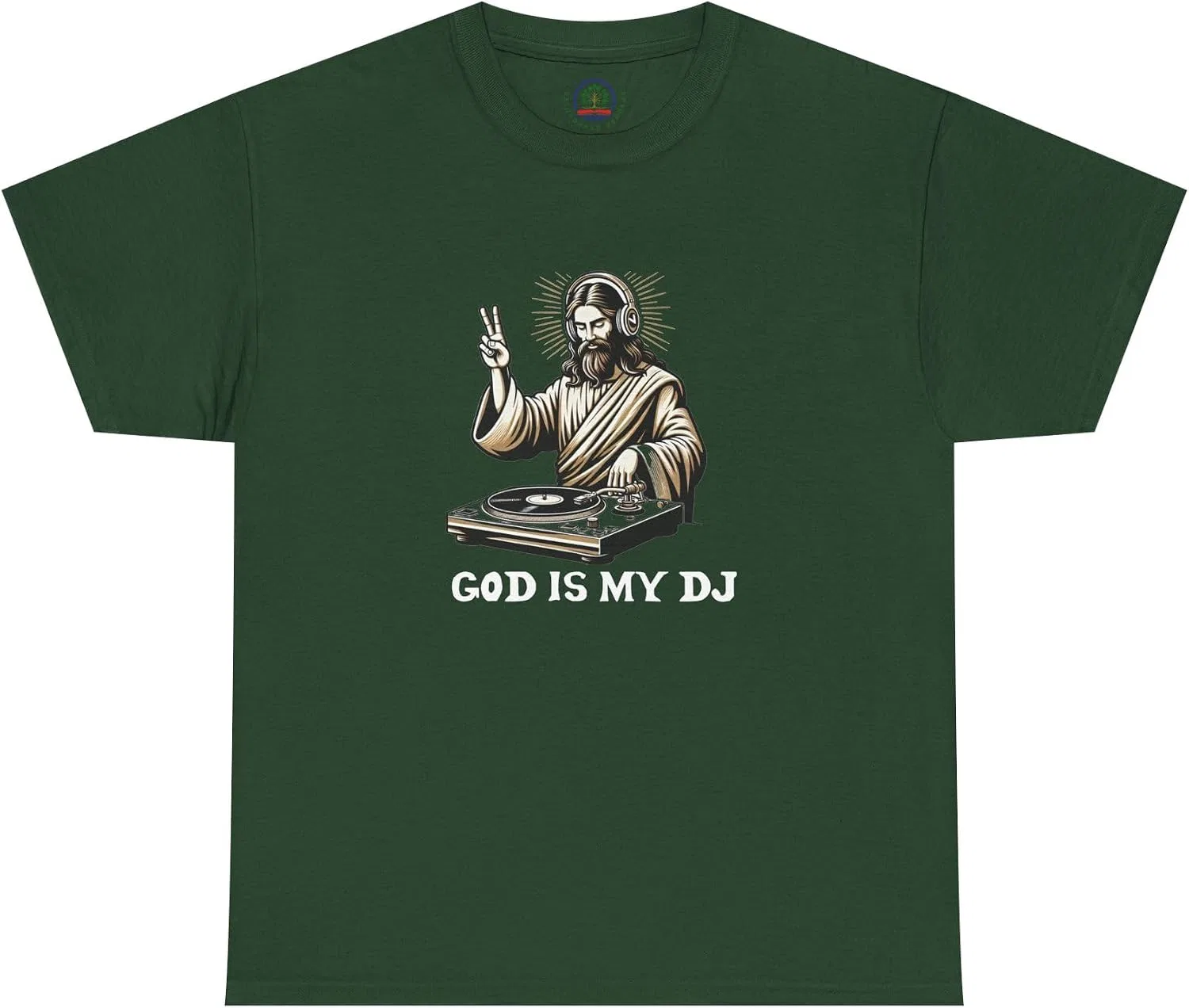 Мужская футболка с принтом God is My DJ, тёмно-зелёный