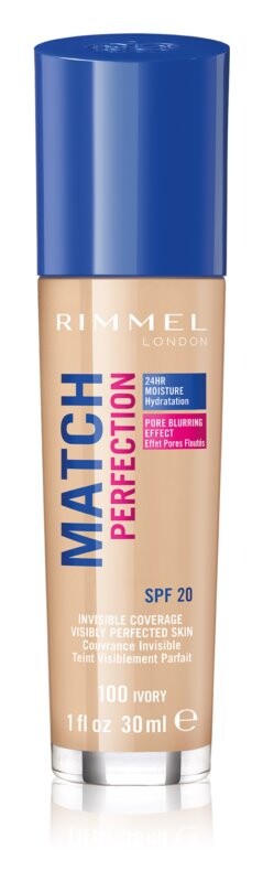 

Жидкая основа SPF 20 Rimmel Match Perfection, оттенок 100 Ivory 30 мл