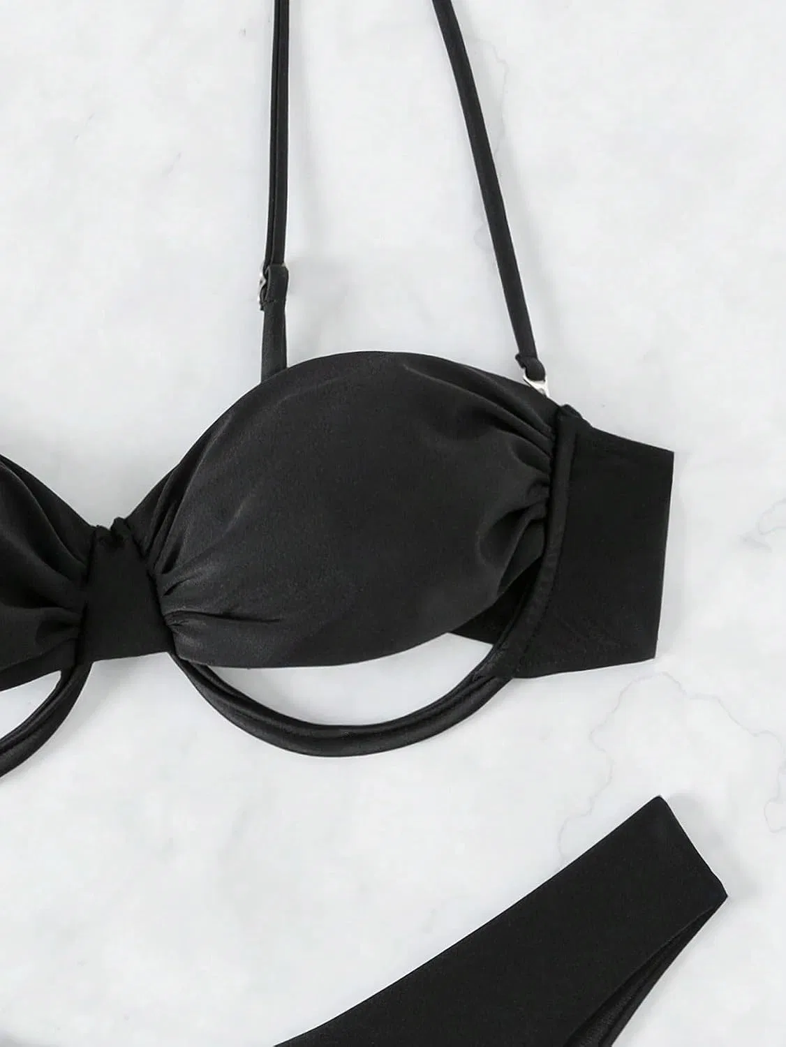 Женский бикини-комплект с вырезами и драпировкой, Black — фото 4