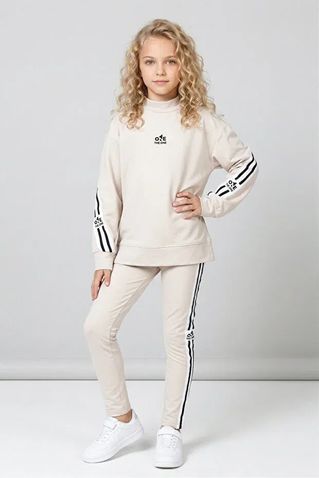 Детский спортивный комплект для девочек с принтом Striped Detail Piece Casual Black One, Stone