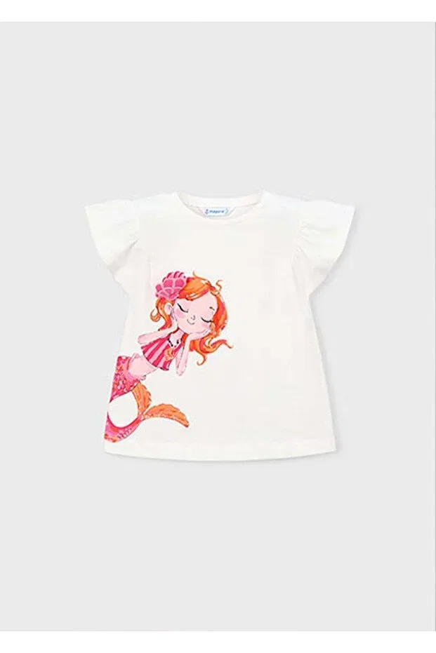 Детская футболка для девочек с принтом Summer girl's printed t-shirt Mayoral, Ecru — фото 2