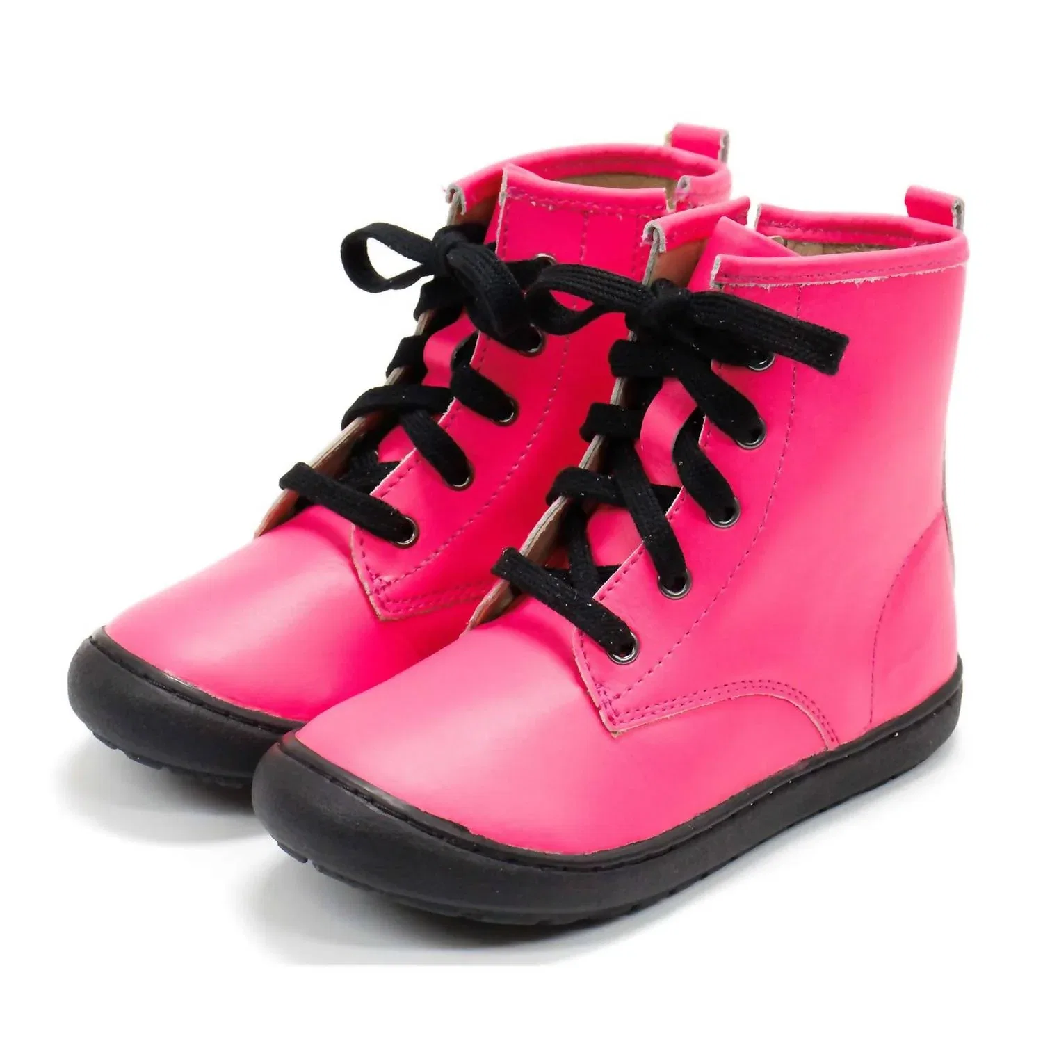 Детские высокие ботинки на шнуровке из мягкой кожи Old Soles, Neon Pink — фото 2